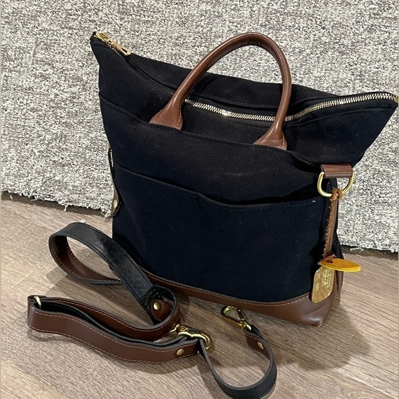R. Riveter Otto Signature Black Canvas Brown Leather Iconic Bag Crossbody Strap - Picture 11 of 14